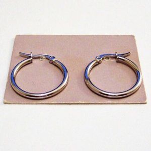 Thick Hoop Pierced Stud Earrings Nickel Free Silver Tone Vintage 2mm Round 1" 25